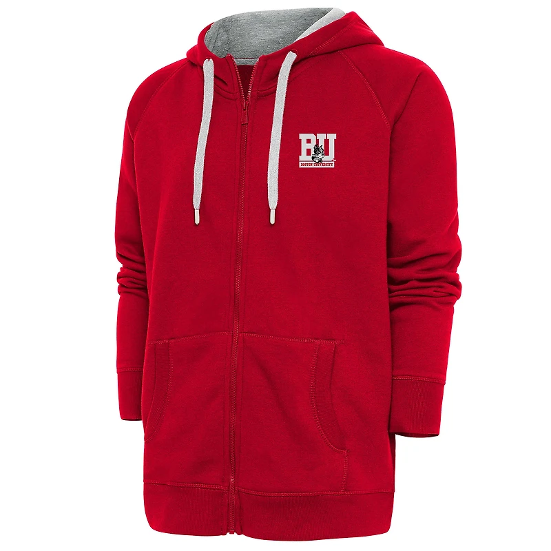 Men's Antigua Scarlet Boston University Victory Full-Zip Hoodie