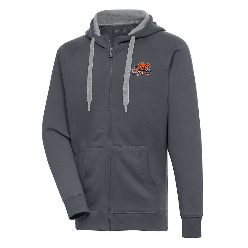 Men's Antigua  Charcoal Bucknell Bison Victory Full-Zip Hoodie