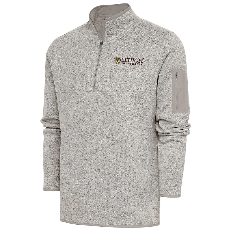 Men's Antigua  Oatmeal Lehigh Mountain Hawks Fortune Quarter-Zip Pullover Jacket