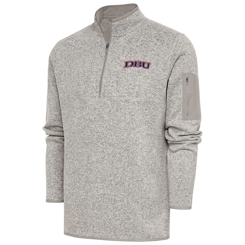 Men's Antigua  Oatmeal Dallas Baptist Patriots Fortune Quarter-Zip Pullover Jacket