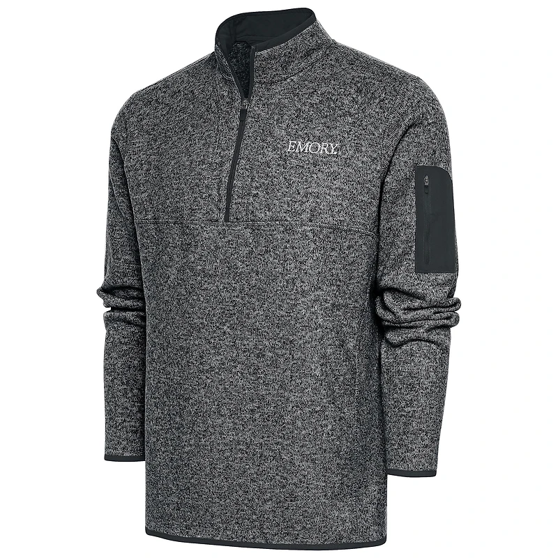 Men's Antigua  Heather Charcoal Emory Eagles Fortune Quarter-Zip Pullover Jacket