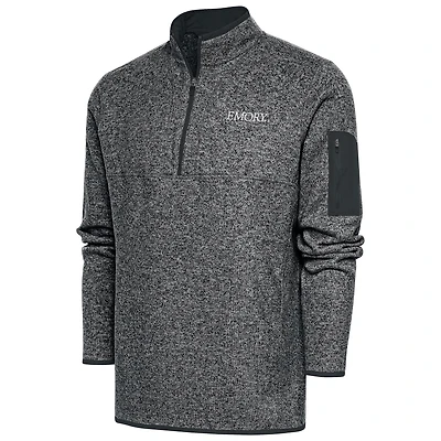 Men's Antigua Heather Charcoal Emory Eagles Fortune Quarter-Zip Pullover Jacket