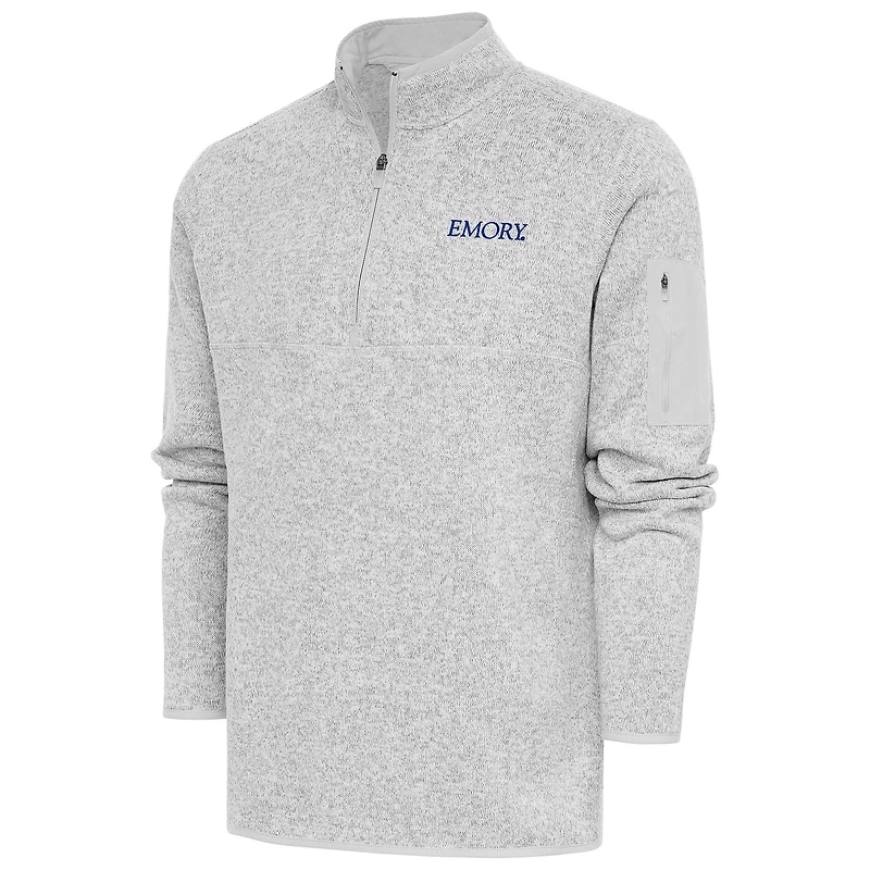 Men's Antigua Heather Gray Emory Eagles Fortune Quarter-Zip Pullover Jacket