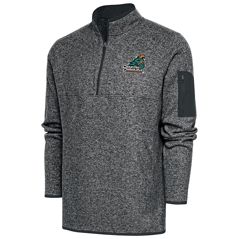 Men's Antigua  Heather Charcoal Coastal Carolina Chanticleers Fortune Quarter-Zip Pullover Jacket