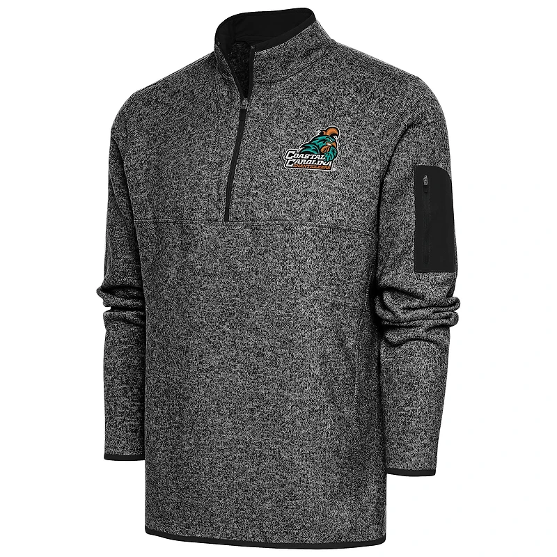 Men's Antigua Heather Black Coastal Carolina Chanticleers Fortune Quarter-Zip Pullover Jacket