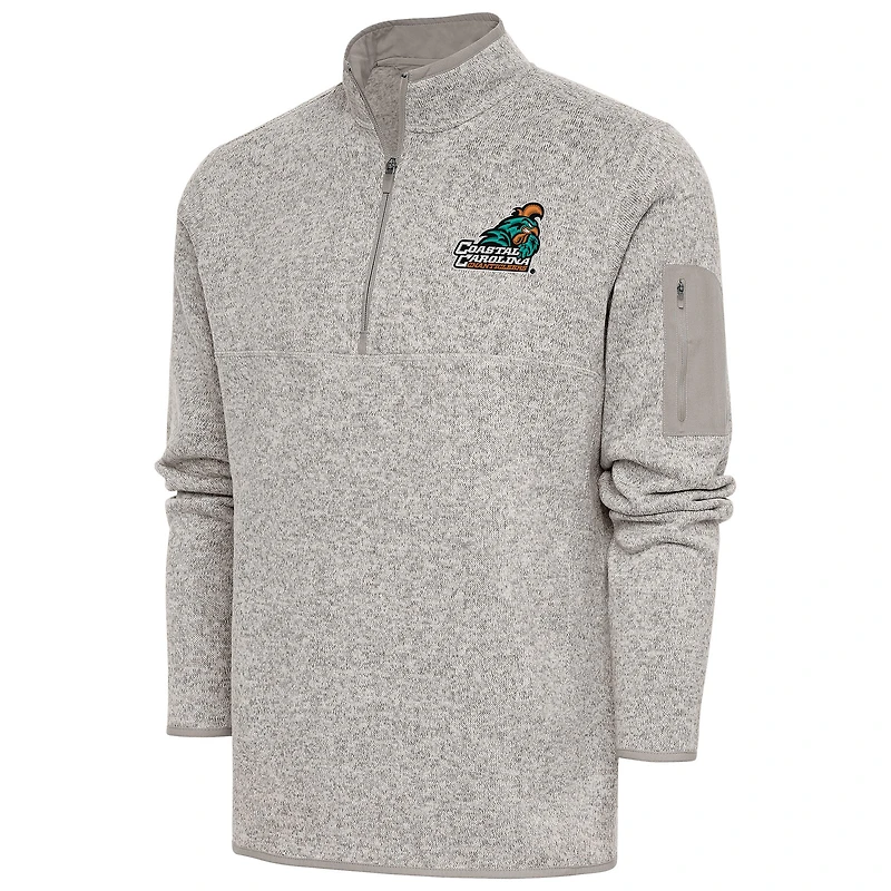 Men's Antigua Oatmeal Coastal Carolina Chanticleers Fortune Quarter-Zip Pullover Jacket