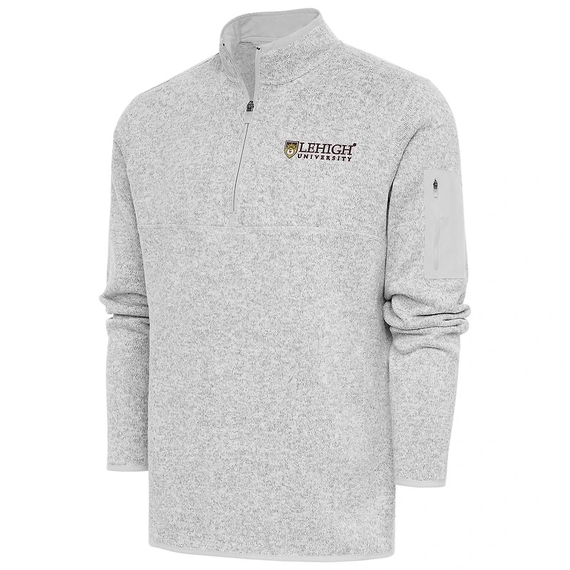Men's Antigua  Heather Gray Lehigh Mountain Hawks Fortune Quarter-Zip Pullover Jacket