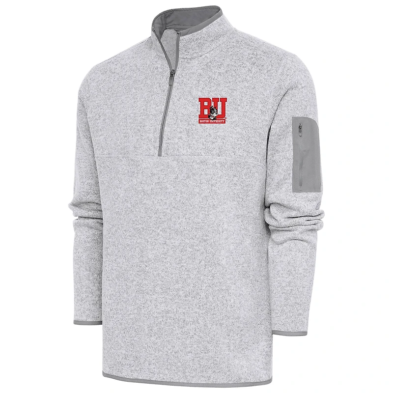 Men's Antigua  Heather Gray Boston University Fortune Quarter-Zip Pullover Jacket