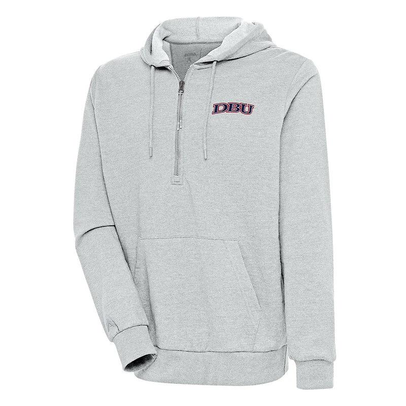 Men's Antigua Heather Gray Dallas Baptist Patriots Action Lightweight Pullover Hoodie