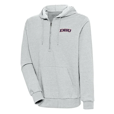 Men's Antigua Heather Gray Dallas Baptist Patriots Action Lightweight Pullover Hoodie