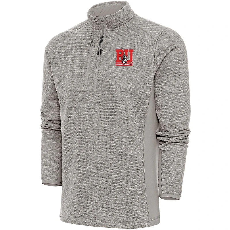 Men's Antigua Oatmeal Boston University Course Quarter-Zip Top