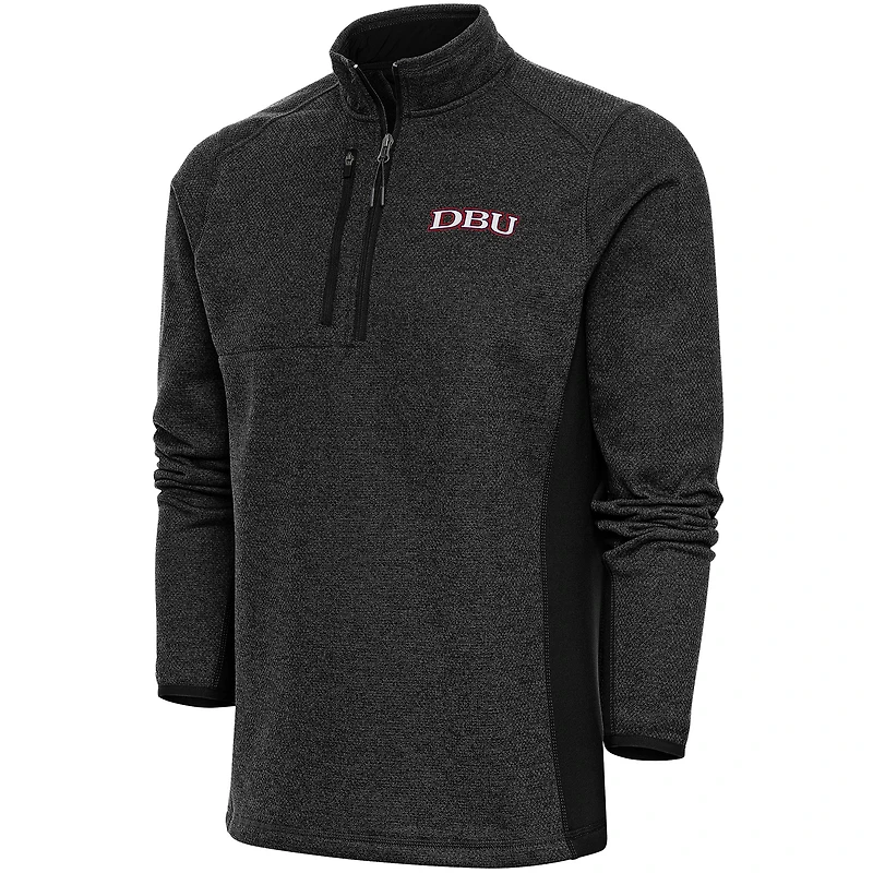 Men's Antigua  Heather Black Dallas Baptist Patriots Course Quarter-Zip Top
