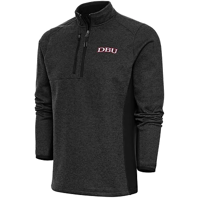 Men's Antigua  Heather Black Dallas Baptist Patriots Course Quarter-Zip Top