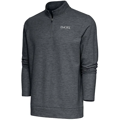 Men's Antigua  Heather Charcoal Emory Eagles Gambit Quarter-Zip Pullover Top