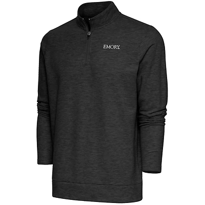 Men's Antigua  Heather Black Emory Eagles Gambit Quarter-Zip Pullover Top
