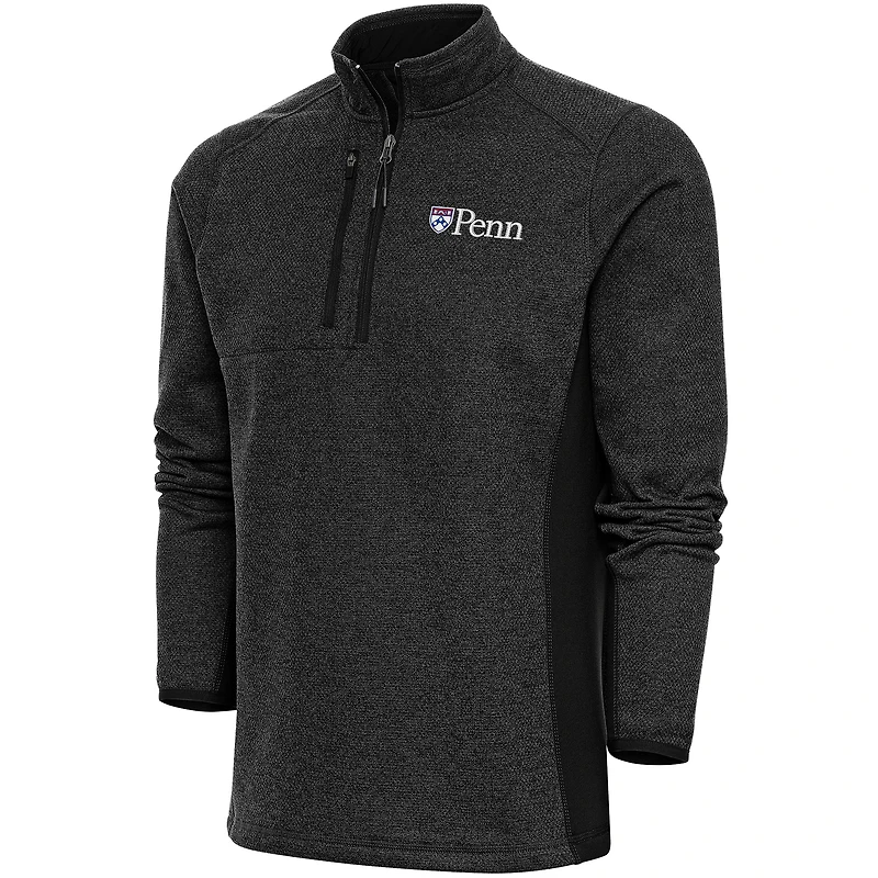 Men's Antigua  Heather Black Pennsylvania Quakers Course Quarter-Zip Top