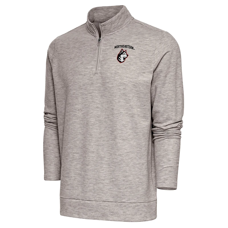 Men's Antigua  Oatmeal Northeastern Huskies Gambit Quarter-Zip Pullover Top