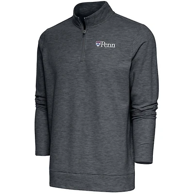 Men's Antigua  Heather Charcoal Pennsylvania Quakers Gambit Quarter-Zip Pullover Top