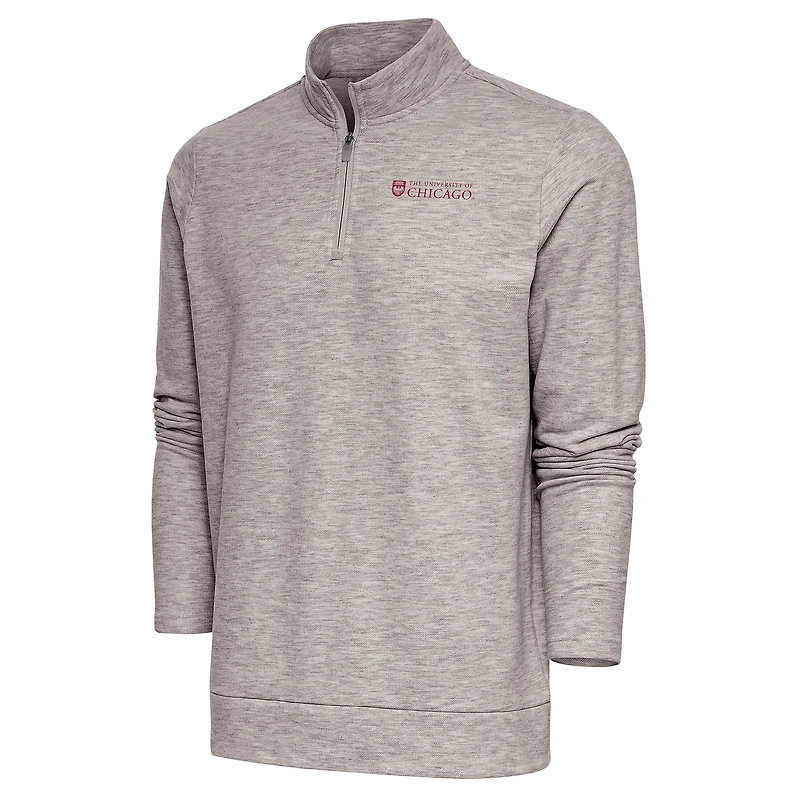 Men's Antigua  Oatmeal UChicago Maroons Gambit Quarter-Zip Pullover Top