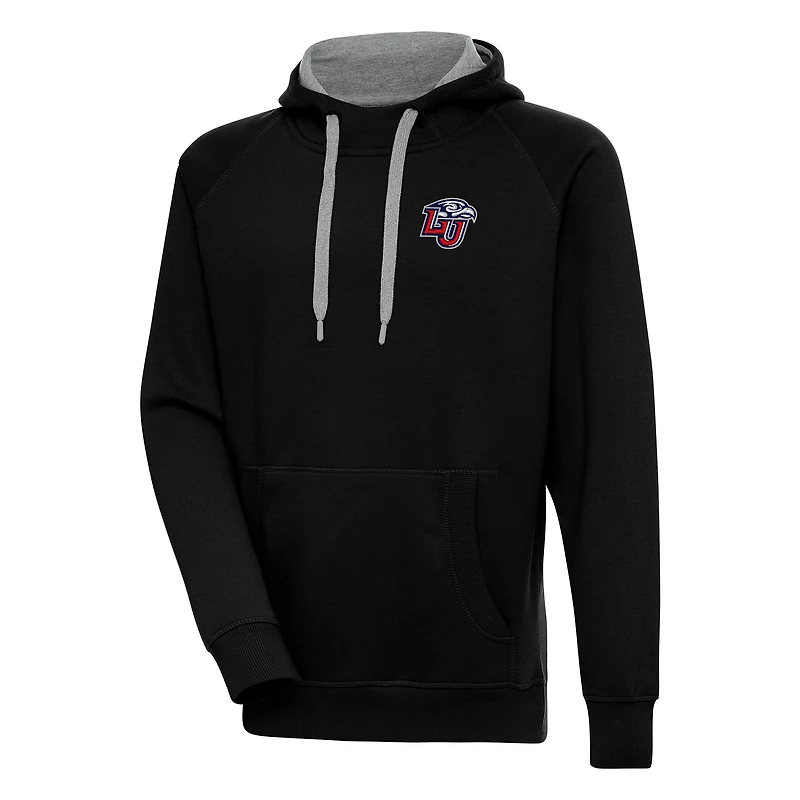 Men's Antigua Black Liberty Flames Victory Pullover Hoodie