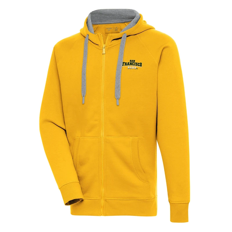 Men's Antigua Gold San Francisco Dons Victory Full-Zip Hoodie