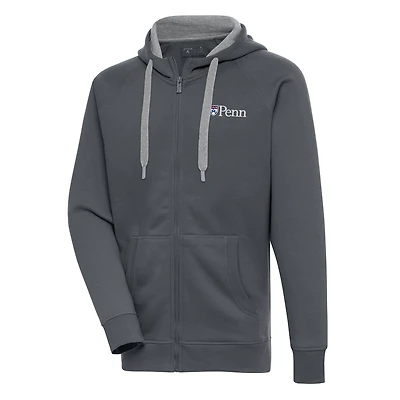 Men's Antigua Charcoal Pennsylvania Quakers Victory Full-Zip Hoodie