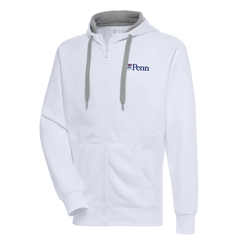 Men's Antigua White Pennsylvania Quakers Victory Full-Zip Hoodie