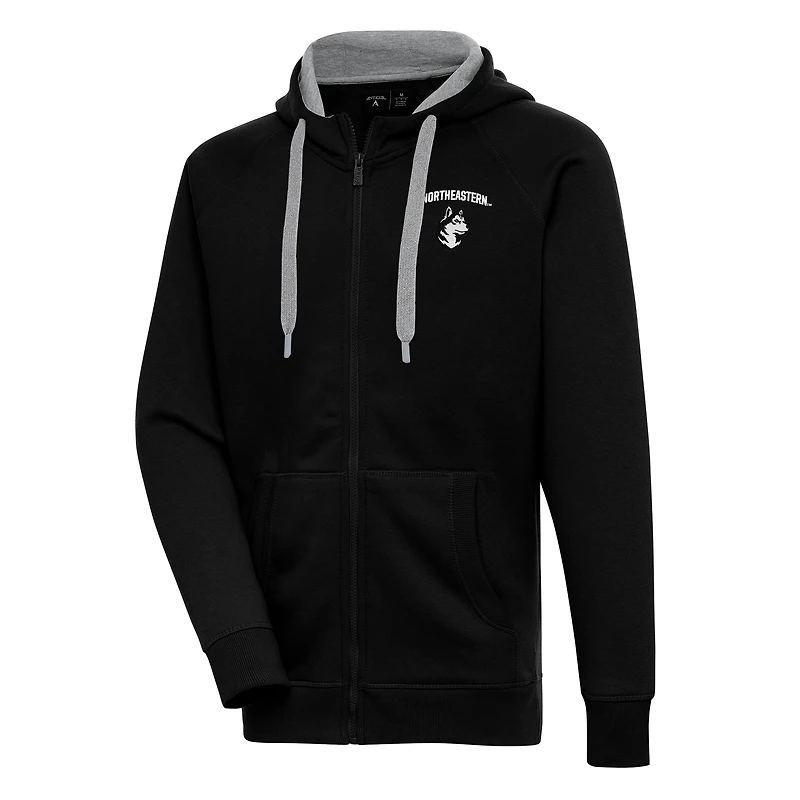 Men's Antigua Black Northeastern Huskies Victory Full-Zip Hoodie