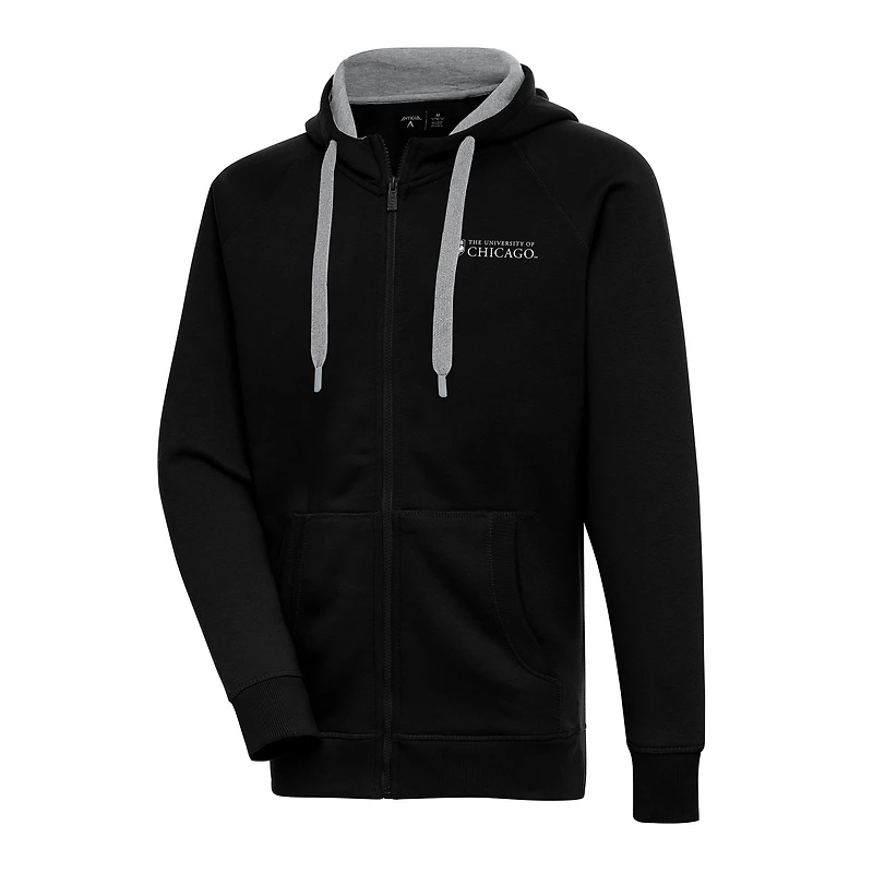 Men's Antigua Black UChicago Maroons Victory Full-Zip Hoodie