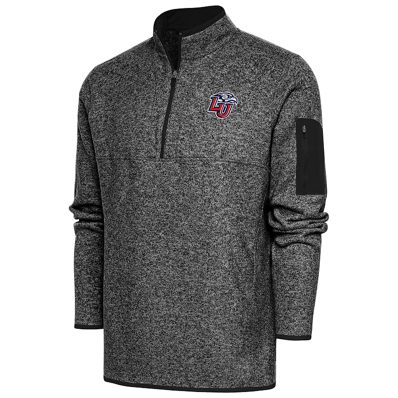 Men's Antigua  Heather Black Liberty Flames Fortune Quarter-Zip Pullover Jacket