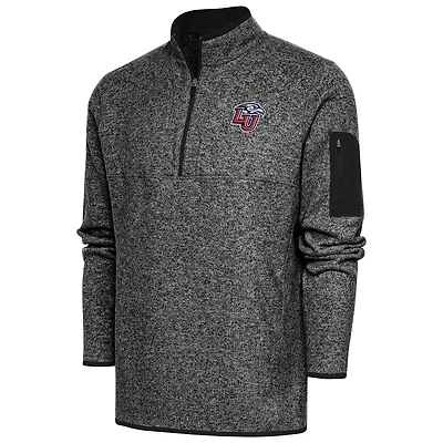Men's Antigua Heather Black Liberty Flames Fortune Quarter-Zip Pullover Jacket