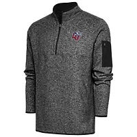 Men's Antigua  Heather Black Liberty Flames Fortune Quarter-Zip Pullover Jacket