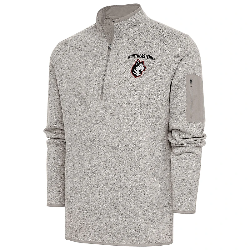 Men's Antigua  Oatmeal Northeastern Huskies Fortune Quarter-Zip Pullover Jacket