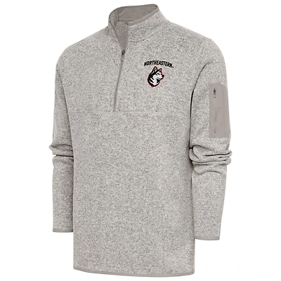 Men's Antigua  Oatmeal Northeastern Huskies Fortune Quarter-Zip Pullover Jacket