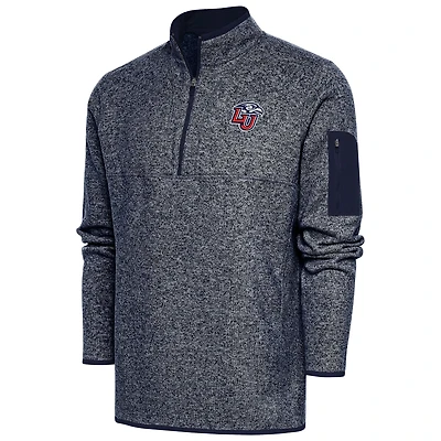 Men's Antigua  Heather Navy Liberty Flames Fortune Quarter-Zip Pullover Jacket