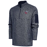 Men's Antigua  Heather Navy Liberty Flames Fortune Quarter-Zip Pullover Jacket