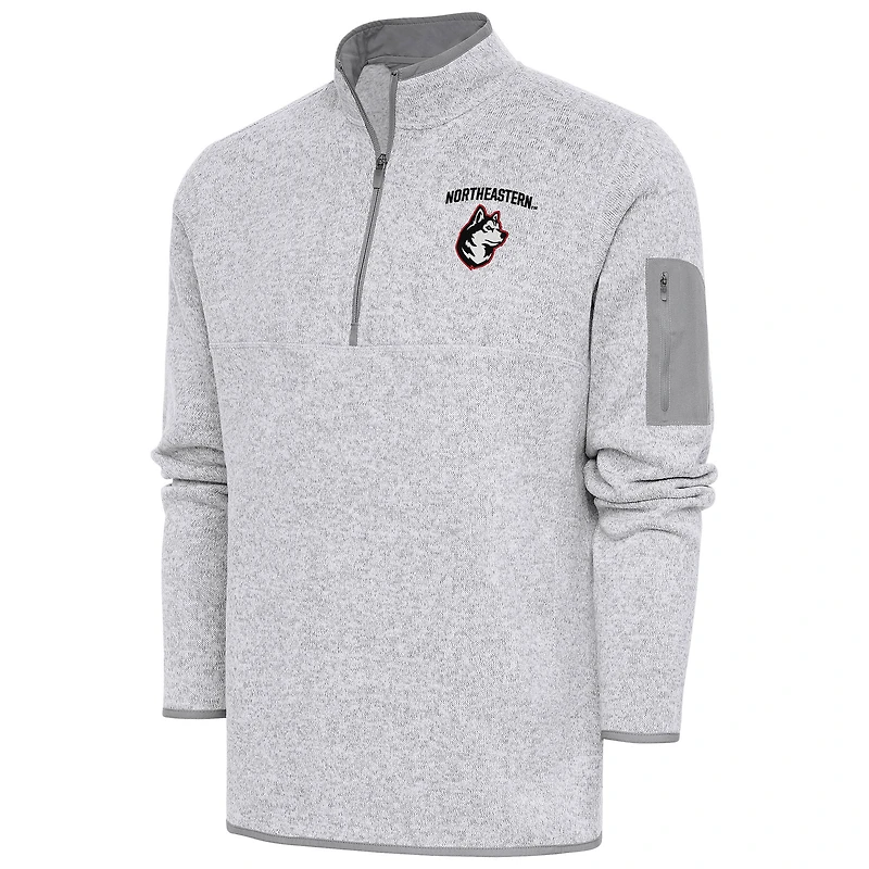 Men's Antigua Heather Gray Northeastern Huskies Fortune Quarter-Zip Pullover Jacket
