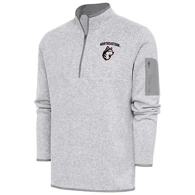 Men's Antigua Heather Gray Northeastern Huskies Fortune Quarter-Zip Pullover Jacket