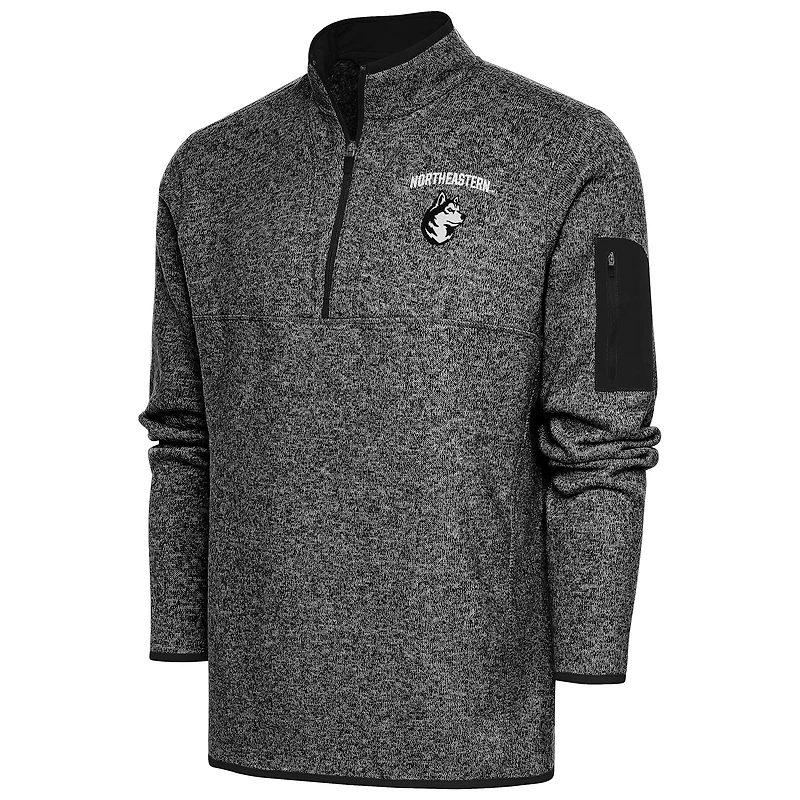 Men's Antigua  Heather Black Northeastern Huskies Fortune Quarter-Zip Pullover Jacket