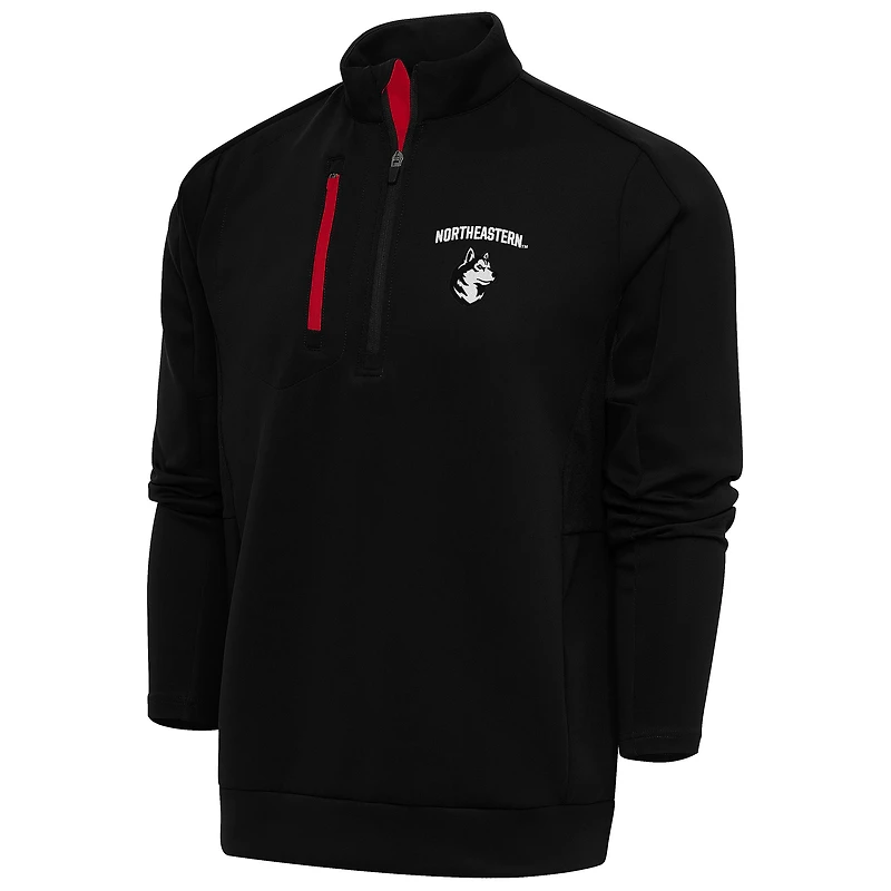 Men's Antigua Black/Red Northeastern Huskies Generation Quarter-Zip Pullover Top