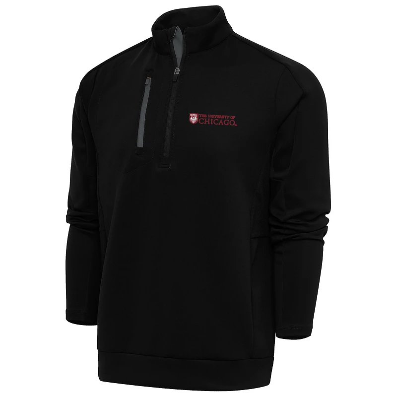 Men's Antigua Black/Pewter UChicago Maroons Generation Quarter-Zip Pullover Top