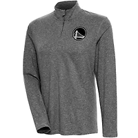 Women's Antigua  Heather Black Golden State Warriors Brushed Metallic Comfort Quarter-Zip Pullover Top