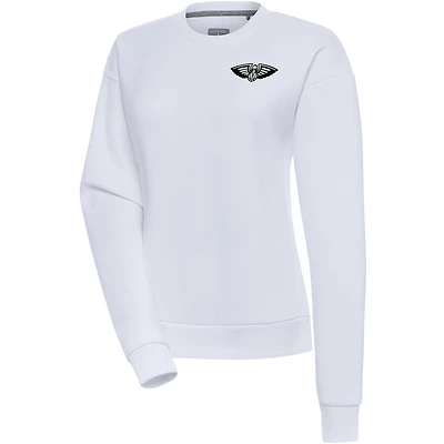 Women's Antigua  White New Orleans Pelicans Brushed Metallic Victory Pullover Sweatshirt