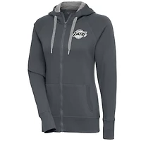 Women's Antigua  Charcoal Los Angeles Lakers Brushed Metallic Victory Full-Zip Hoodie