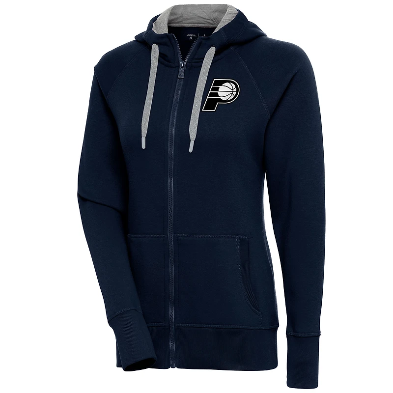 Women's Antigua Navy Indiana Pacers Brushed Metallic Victory Full-Zip Hoodie