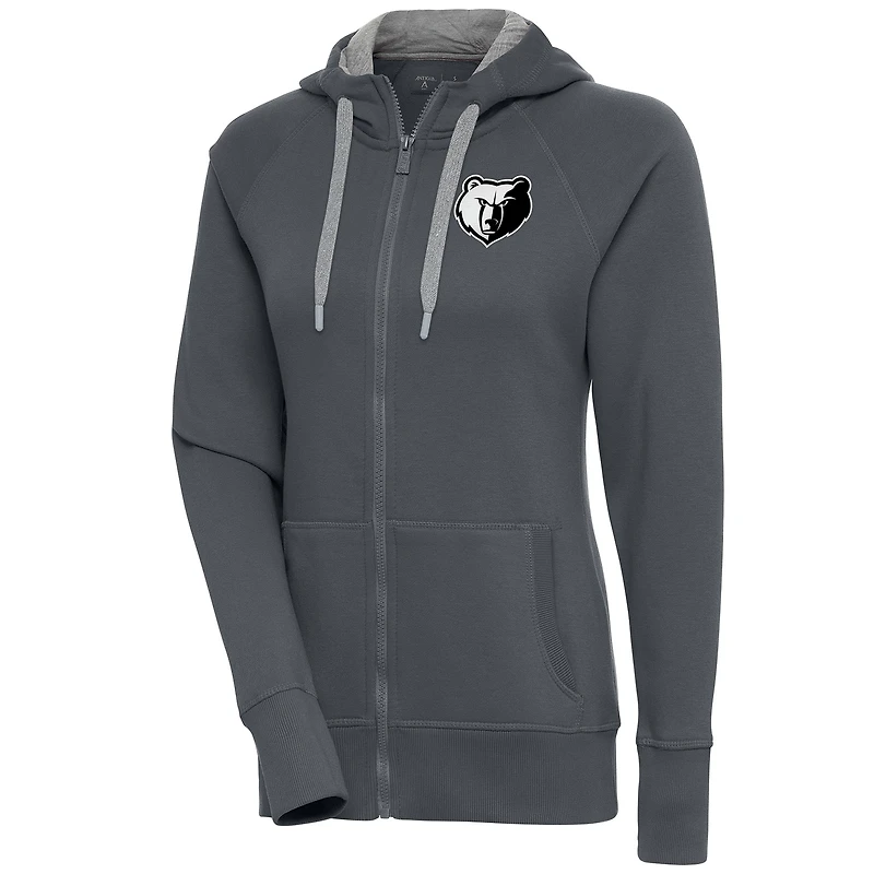Women's Antigua  Charcoal Memphis Grizzlies Brushed Metallic Victory Full-Zip Hoodie