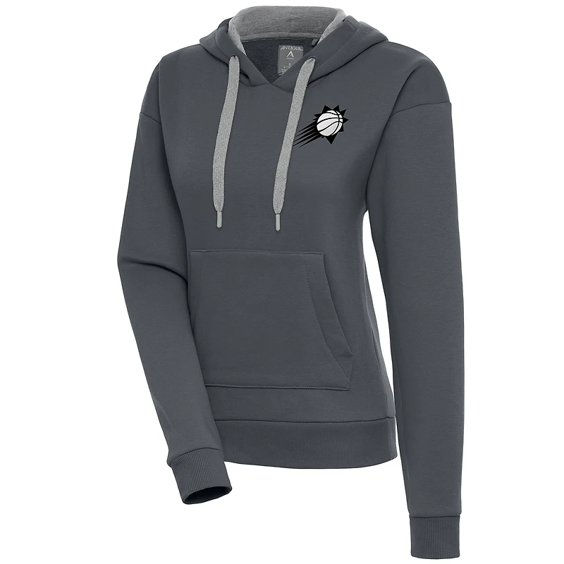Women's Antigua  Charcoal Phoenix Suns Brushed Metallic Victory Pullover Hoodie