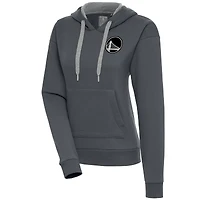 Women's Antigua  Charcoal Golden State Warriors Brushed Metallic Victory Pullover Hoodie