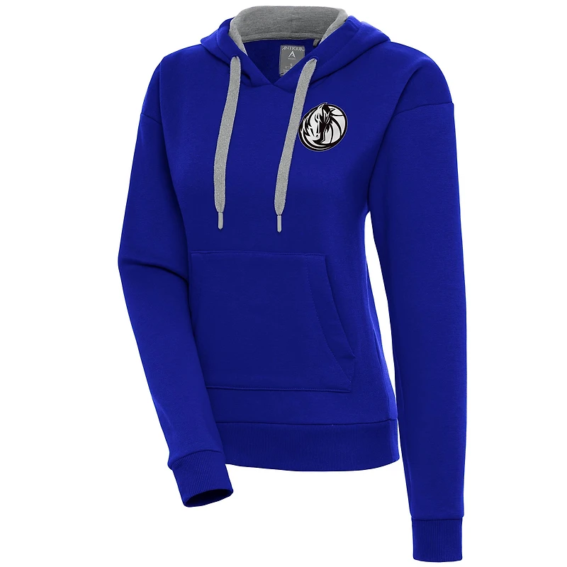 Women's Antigua Blue Dallas Mavericks Brushed Metallic Victory Pullover Hoodie