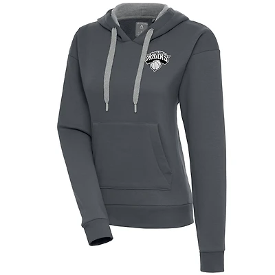 Women's Antigua  Charcoal New York Knicks Brushed Metallic Victory Pullover Hoodie
